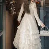 ヴィンテージエレガントな長い女性のドレス弓長袖ハイウエストホワイトバースデーパーティードレス女性デザインマキシヴェスディド服210603