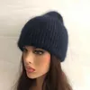 Casual Winter Hat Solid Kanin Fur Beanies Mössor För Kvinnor Vår Fashion Ull Varm Skullies Kepsar Män 211119