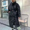 Parkas de cuero Mujeres Moda Bolsillos sueltos rectos Abrigos Elegantes Chaquetas de algodón largas Mujer Damas 210923