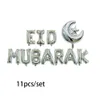 11 stks / set Ramadan Decoration Eid Mubarak Foil Ballonnen Rose Gold Silver Letter with Star Moon voor Moslim Feestartikelen JK2103KD