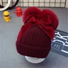 9styles Double Fur Ball Bow Hats Baby Pom Pom Beanie Cap Toddler Kids Baby Girls Winter Warm Crochet Knitted Hat Accessories Caps2432693