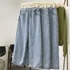 Ljusblå denim byxor retro bredben byxor kvinnors rippade byxor hög midja casual jeans kvinnor 210616
