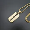 Hip Hop Blade Pendant Necklace For Men Gold Color Stainless Steel Razor Necklaces Male Iced Out Bling Fashion Jewelry9890644