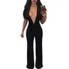 Tute eleganti a gamba larga Salti con scollo a V neri Polsini impreziositi Maniche lunghe in rete Salopette Donna S-XL Sexy Night Club Elegante SlimBodysuit