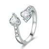 Bagues pour hommes bijoux en cristal double coeur plein diamant bague d'ouverture zircon couple de femmes Lady Cluster styles bande