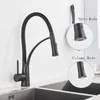 Chrome Pull Down Kitchen Kraan met Black Slang Deck Gemonteerd en koud Water Mixer Sink Tap Swivel Keuken Tap 211108