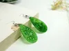 Natural hollow handcarved green jade with 925 sterling silver 925 jewelry for women earrings