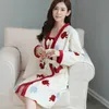 Женская одежда для сна Женская молодая леди фланель 2pcs kimono rowet set Белый коралловый флисовый флисовый ночной рубав теплый пояс ночная одежда домашняя одежда ночь