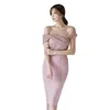 Sommer Koreanische Mode Spitze Kleider Frauen Mesh Ärmellose Büro Dame Bodycon Plus Größe XL Rosa Mantel Vintage 210531