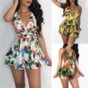 Vente chaude Sexy Femmes D'été Floral Jumpsuit Sans Manches Taille Haute Summer Beach Wear Combishort Club Wear Bodycon Jumpsuit T200527