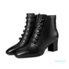Dress Shoes Ladies High Heels Thick PU Solid Color Pointed Toe Boots Side Zipper Low Top Women