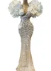 2021 Arabski Aso Ebi Ebi Stylowy luksusowa sukienka ślubna syreny Kryształy koronkowe Sheer Scyk Bridal Sukies Sukienki ZJ224177Z