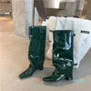 Bottes en cuir à talons épais, cuisses plissées, bout carré, chaussures d'équitation au genou de marque