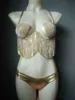 Urlaub sexy Quasten Diamant Bikini Set Kette Bademode Push Up Frauen Beachwear Badeanzug 210722