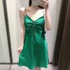 Sommar kvinnor sling klänning elegant chic dam avslappnad mode kvinna grön kort korsett spets upp klänning 210709