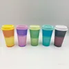 16oz Renk Değiştirme Bardaklar Plastik İçecekler Saman Yaz Ile Tumblers Kullanımlık Soğuk İçecek Kupası Sihirli Kahve Kupaları T9i001195