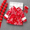 赤ちゃんの誕生日ギフトスーツ年の子供たちの厚い赤い刺繍タングスーツ子供暖かい服女の子ビンテージQipao長袖210529