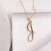 Gold Color Swirl Initial Alphabet Necklace All 26 English A-T Cursive Luxury Monogram Name Word Text Character Capital Letter Pend271B