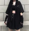 Korea Ulzzang Tre Piece Set Dark Mini Kvinnor Skirt School Uniforms A-Line High Waist HaraJuka Gothic Suits Sets 210608