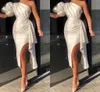 Cheap Sexy Cocktail Party Dresses One Shoulder Knee Length Side Slit Satin Short Prom Dresses Graduation Gowns vestidos de fiesta de noche