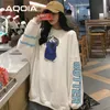 AQOIA automne style paresseux dessin animé impression sweat femmes en vrac Harajuku surdimensionné femmes sweat INS mode Hoodies 201204