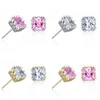 Wholesale gold plated square zircon crown stud earrings fashion party jewelry engagement gift for women mixed colors