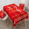 Valentine Table Cloth Wodoodporna bawełna i pościel Stół Runner Red Pink Plaid Miłość antypoślizgowa Burlap Prostokąt obrusy