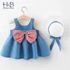 Summer Baby Girl Sling Denim Dress Hat come regalo 2PC Set Cute Toddler Kids Clothes 210611