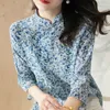 Camicette in chiffon da donna primavera estate in stile cinese Camicie da donna Colletto alla coreana casual Stampato Colletto con nodo cinese Blusas Top DD8952 210315