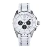 new men quartz watch black ceramic twotone stainless steel back dial silver hands chronograph268s