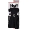 Kobiety 2021 Nowa Lato Single Breasted Style Styl Sukienka Sweet Black Turn-Down Collar Mini krótkie sukienki z pasem Vestidos 30A C0304