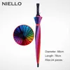 Nello Rainbow Paraply Regn Kvinnor Varumärke 24k Vindtät Långt handtag Paraplyer Stark Frame Vattentät Fashion Färgglada Paraguas 210721