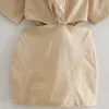 Za découpes robes courtes été femme décontracté mince poche manches Mini robe Chic dos Zip dames 210531