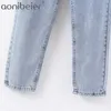 Womens Demin Calças com Sashes Streetwear Casual Cintura Alta Solta Denim Jeans Botões Bolsos Femme Primavera Outono 210604