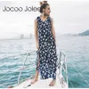 Jocoo Jolee Floral Sprint Long Beach Dress for Women Sexy Hip Split Design with V-Neck Summer Vest Tops Womem Dress 210619