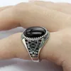 Anello da uomo islamico in vero argento sterling 925 con pietra di onice nero doppie spade per uomo regalo di gioielli religiosi turchi 211217