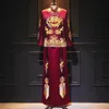 Ancient ethnic costumes male red cheongsam Chinese style groom dress jacket long gown traditional China Qipao for Mens