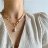 Peri'sBox Irregular Natural Freshwater Pendant for Women Chunky Chain Circles Baroque Pearl Necklaces Elegant