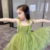 Summer Sling Girl Fashion Pink Green Dress Party Dress For Baby Girls Mesh Children Kids Dresses Fluffy Ball Gown Casual Dresses Q0716