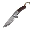 Cuchillo de bolsillo de Damasco Mango de madera EDC Cuchillos de cazador plegables Herramientas de supervivencia para acampar al aire libre