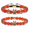 Red Agate beads Natural Stone Bracelet bead Copper Micro-inlaid Zircon Crown Bracelets adjustable Braided for women men fashion jewelry will and sandy