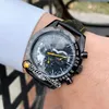 NOWOŚĆ 44 mm Apollo Edycja pamiątkowa Dark Side Moon 311 92 44 30 01 001 Automatyczna męska zegarek Pvd Black Steel Skórzane zegarki Hell2627