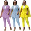 Women Solid Blazer Tracksuits Fashion Trend Sleeveless Blazer With Cloak Casual Suits Designer Female Double Breasted 2 Piece Pants Sets