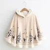 Lolita mantel Harajuku Hoody Cloak Japanse boze kat kerstherten fleece cape losse pullover batwing mouw hoodie jas 210909