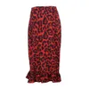 Jocoo Jolee Women Fashion Leopard 프린트 주름 장식 미디 스커트 캐주얼 하이 허리 주름 라인 스커트 빈티지 레드 긴 스커트 210315