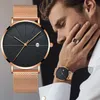 Mens Watches Ultra-Thin rostfritt stål Klocka sport Leisure Quartz Wristwatch Komplett kalender Datumklocka Masculino Relogio210n