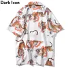 Ícone escuro Tigre Cópia completa Hip Hop Camisa Mulheres Mulheres Verão Streetwear Camisa Masculina Casual Camisas Para Homens 210708