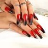 Faux-ongles Extra longs en acrylique, dégradé rouge ombré, à pression, brillant, carré, cercueil, couverture complète, conseils 7178271
