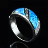 Geometrisk Promise Kärlek Förlovningsring Charm Kvinna Blå Vit Brand Opal Stone Ring Vintage Silver Färg Bröllop Ringar För Kvinnor X0715
