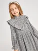 Girls Plaid Print Ruffle Trim Flounce Sleeve Dress SHE